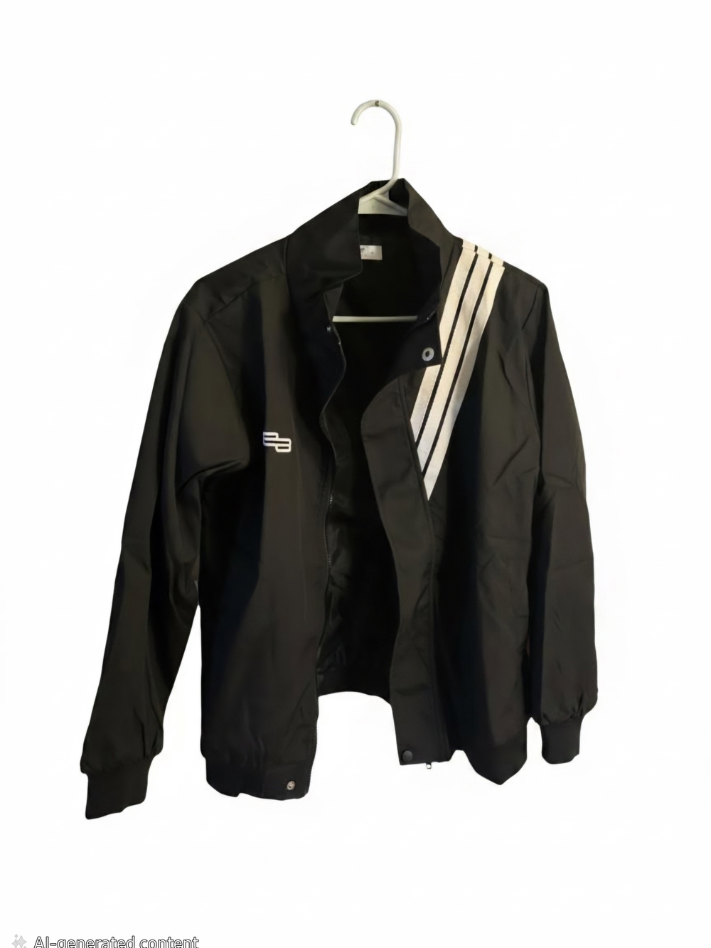 Men's Black Athletic Jacket with White Stripe Accent